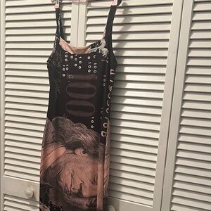 ( 0376) Money Stylish Black and Pink Graphic Dress & WHT Horse sew on patch